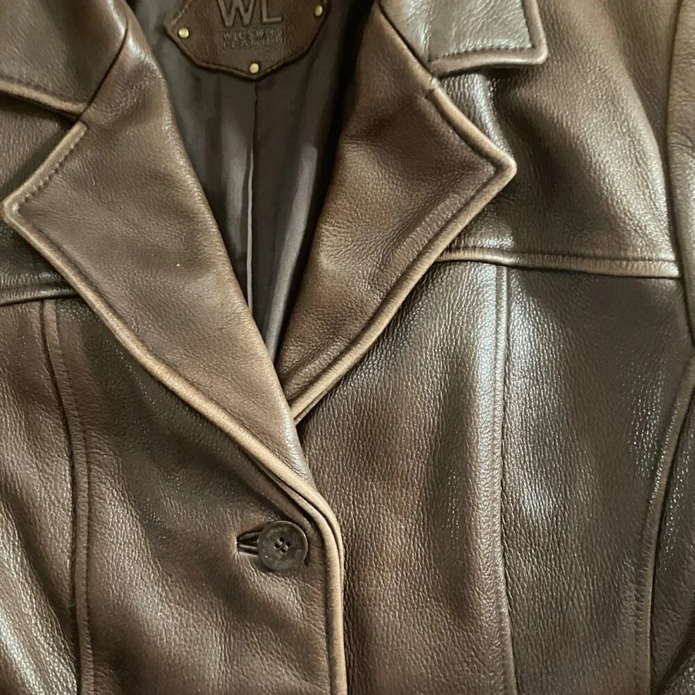 Wilsons Leather Brown Tailored Seam Distressed Pebbled Leather Blazer Jacket - Picture 2 of 10